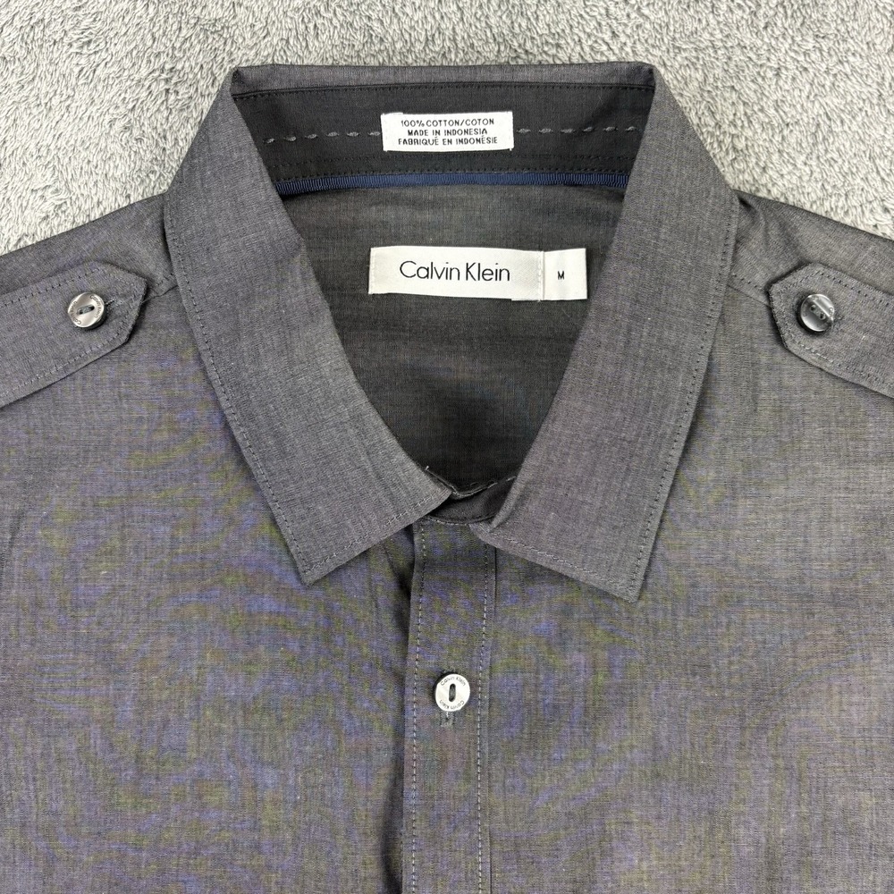 Calvin Klein Button Down Shirt Mens Medium Gray Cotton Long Sleeve